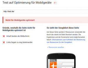 Mobile-Friendliness Test: durchgefallen