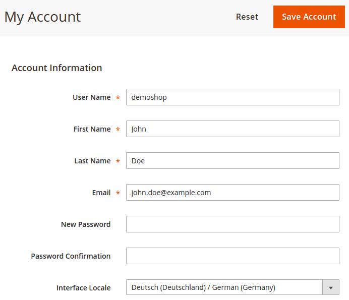 Magento Backend de_DE