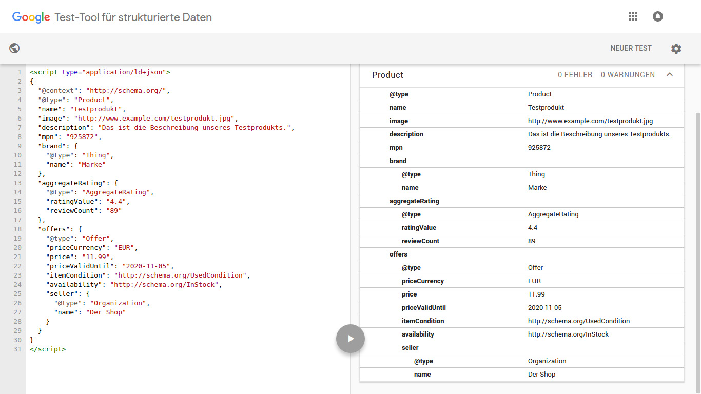 Googles Test-Tool für strukturierte Daten