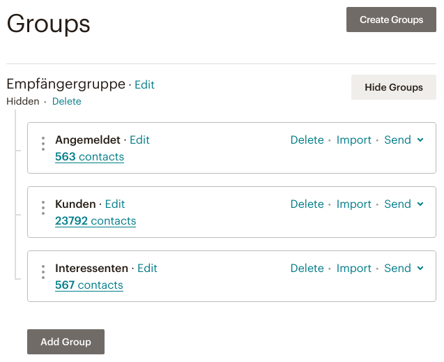 Verwaltung von Empfängergruppen in MailChimp