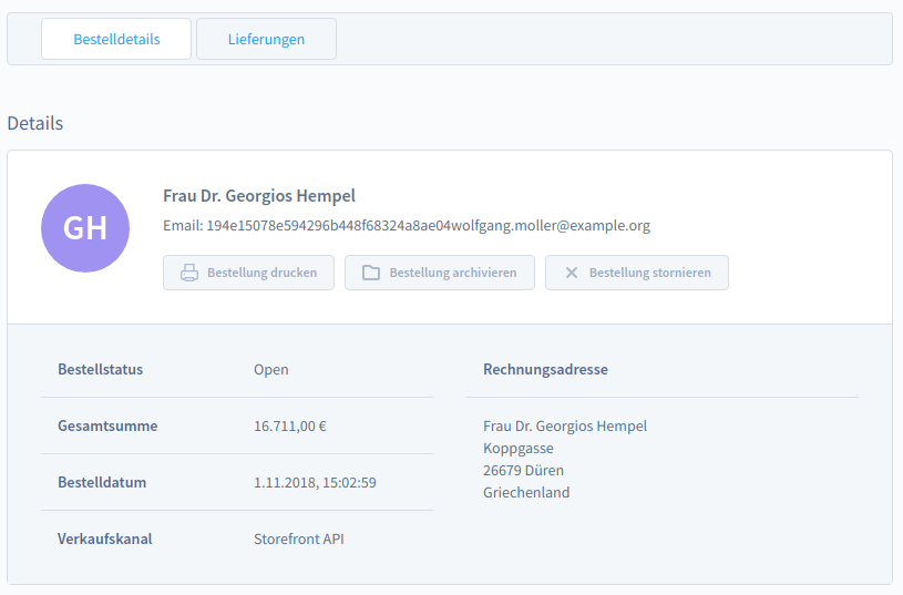 Bestellverwaltung in Shopware 6