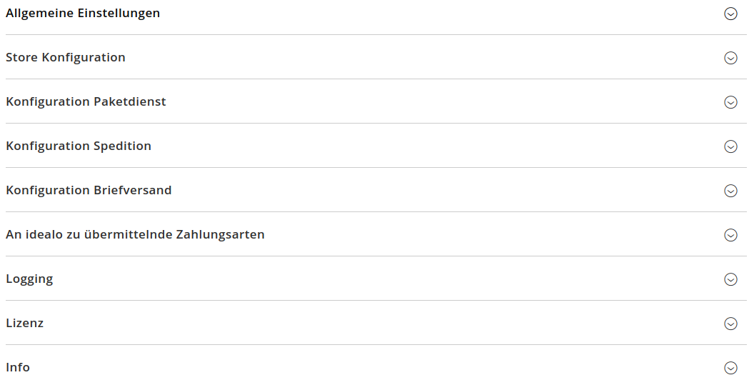 Konfigurationsübersicht "idealo Connector – Magento 2" im Backend Konfigurationsübersicht "idealo Connector – Magento 2" im Backend