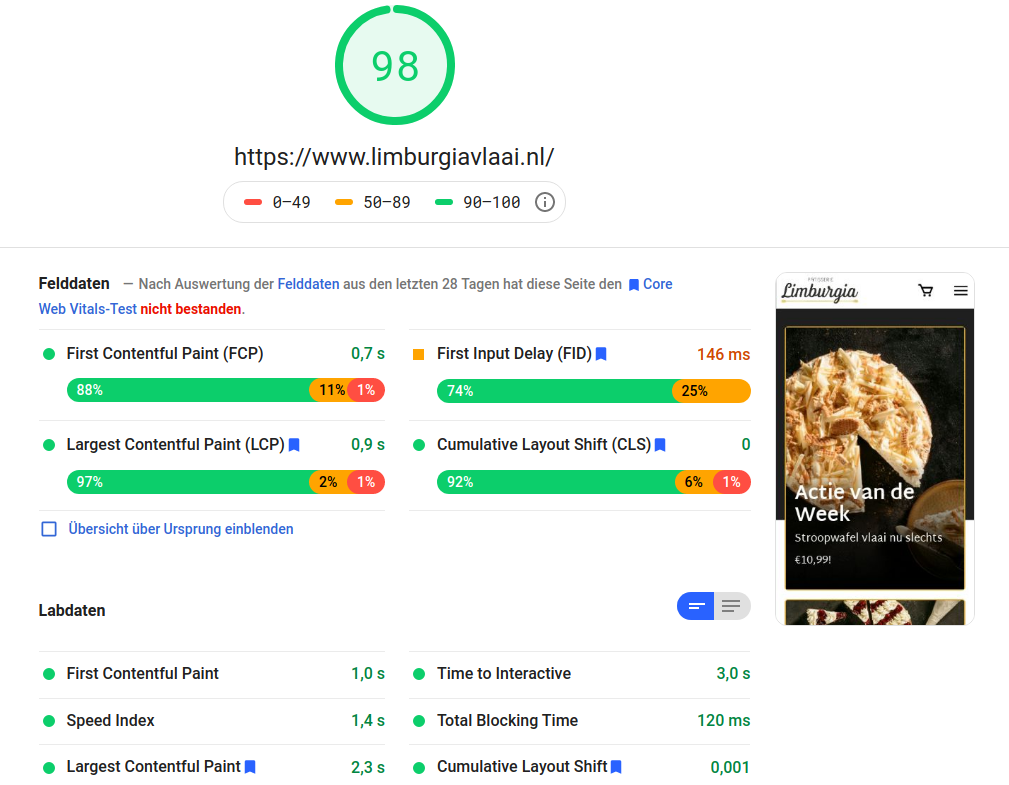 Hervorragende PageSpeed Insights Messdaten mit Hyvä Themes