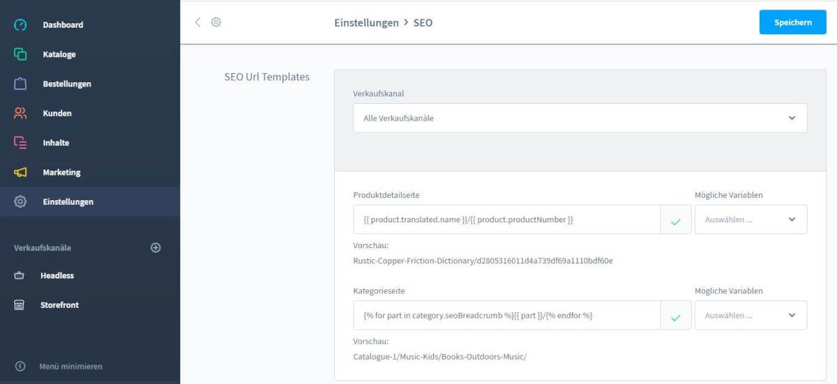 Shopware 6 Backend SEO Einstellungen