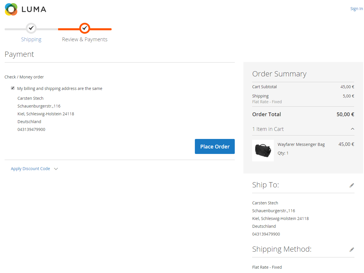 Magento 2 Checkout Schritt 2