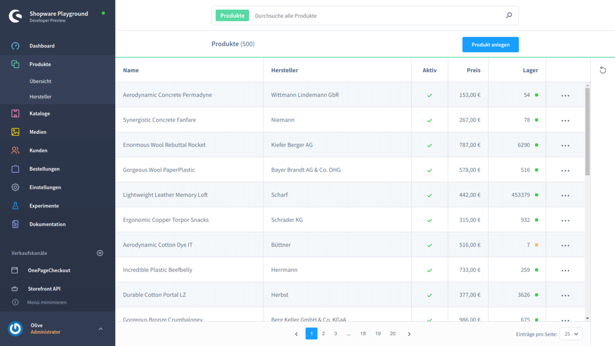 Shopware 6 im Shopware Playground: Blick in den Administrationsbereich