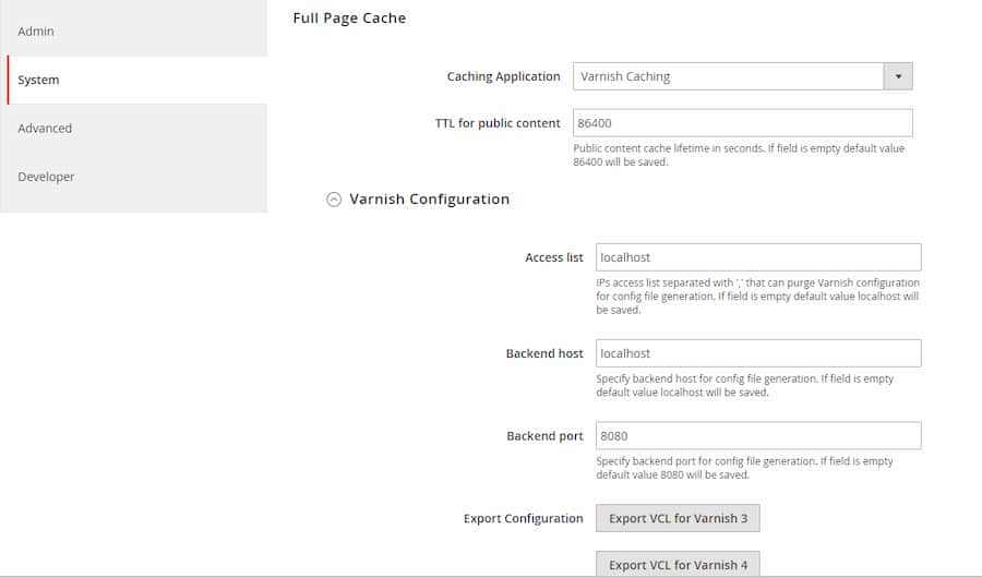 Varnish Konfiguration in Magento 2