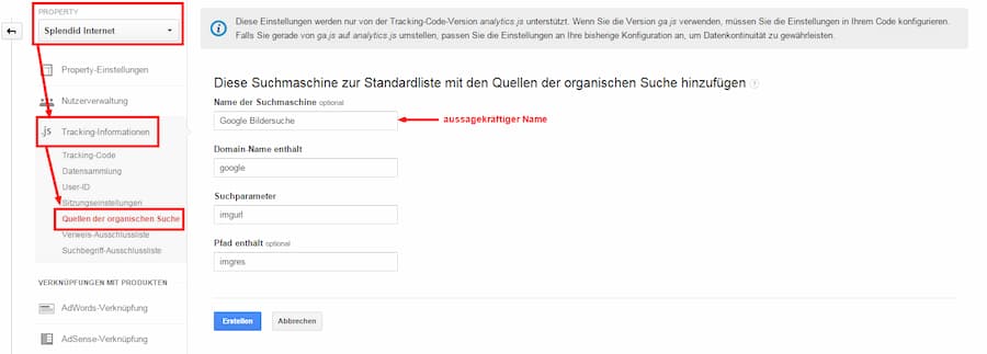 Google Bildersuche in Google Analytics einrichten