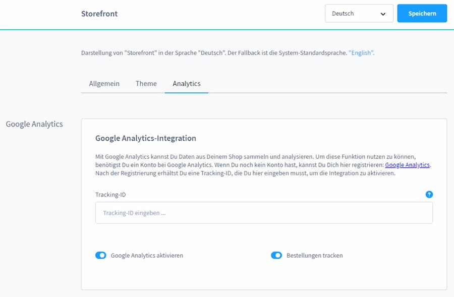 Grafik Google Analytics Einstellungen für Shopware 6.2