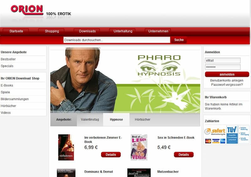 Onlineshop für Downloadprodukte: ORION