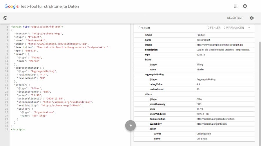 Test Tool für strukturierte Daten