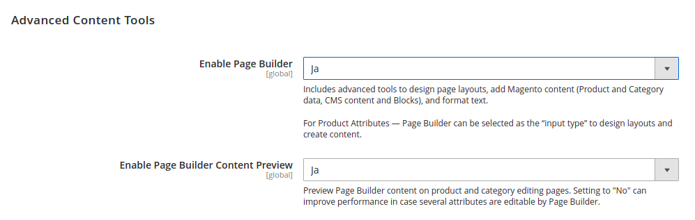 Page Builder in Magento 2 aktivieren/deaktivieren