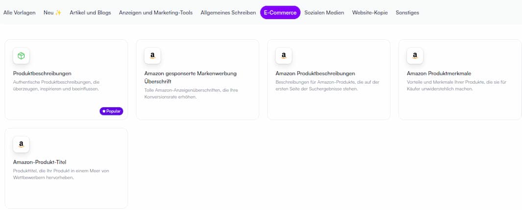 Grafik E-Commerce-Funktionen in Writesonic