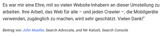 Google bedankt sich für die Mobile Friendliness der Community