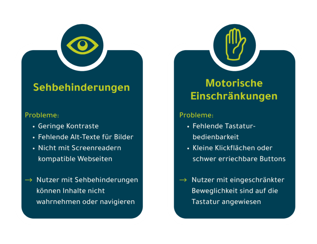 Motorische und visuelle Einschränkungen der Barrierefreiheit bei Onlineshops