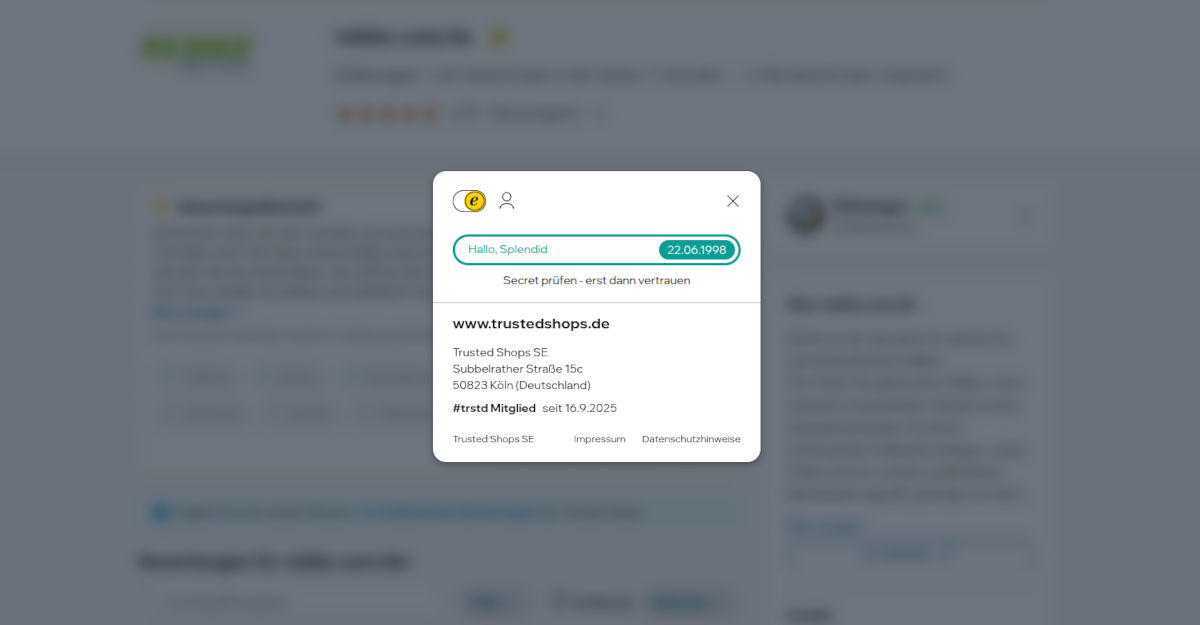 Mit Sicherheit kein Fake-Shop: Es wird das korrekte #trstd secret angezeigt.