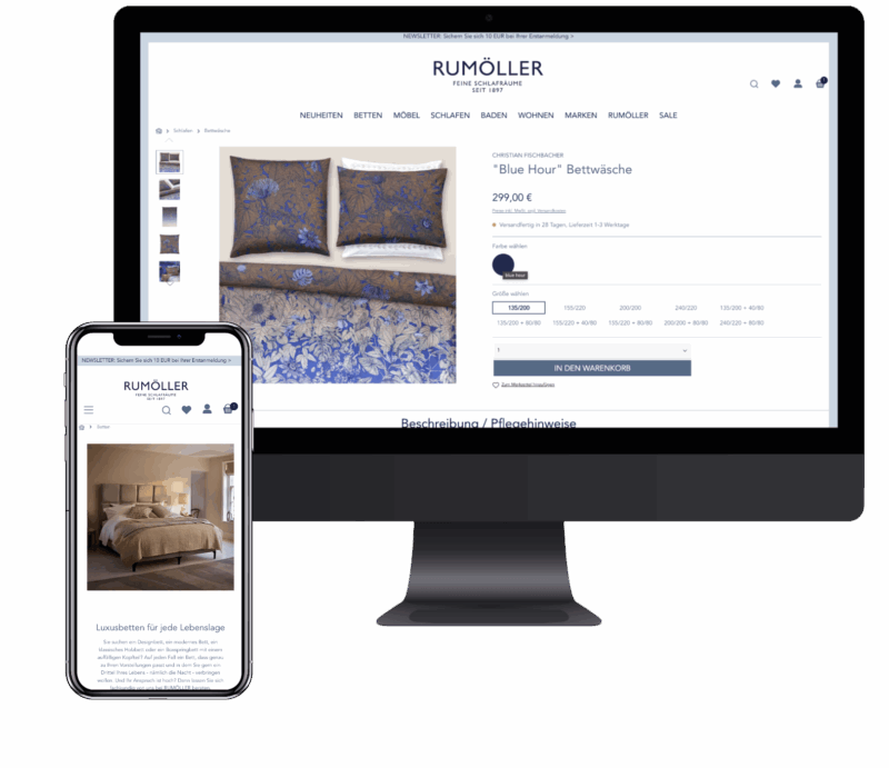 Rumöller Onlineshop auf Desktop und Smartphone, Referenz einer Shopware Agentur