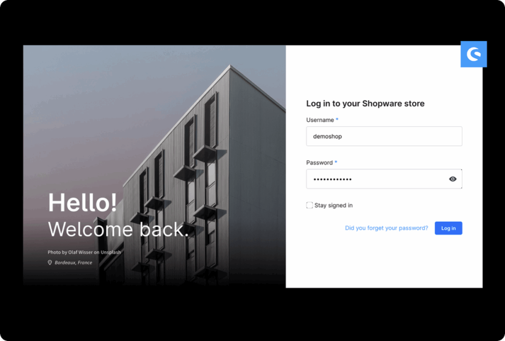 Login-Bildschirm des Shopware Demoshops