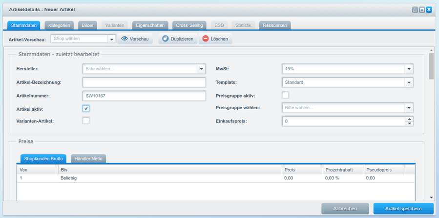 Shopware Handbuch – 1. Kapitel: Artikel verwalten