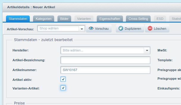 Shopware Handbuch – 1. Kapitel: Artikel verwalten