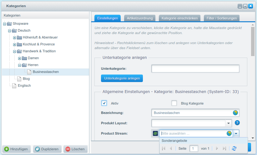 Shopware Handbuch – 3. Kapitel: Product-Streams, Bewertungen, Cross-Selling